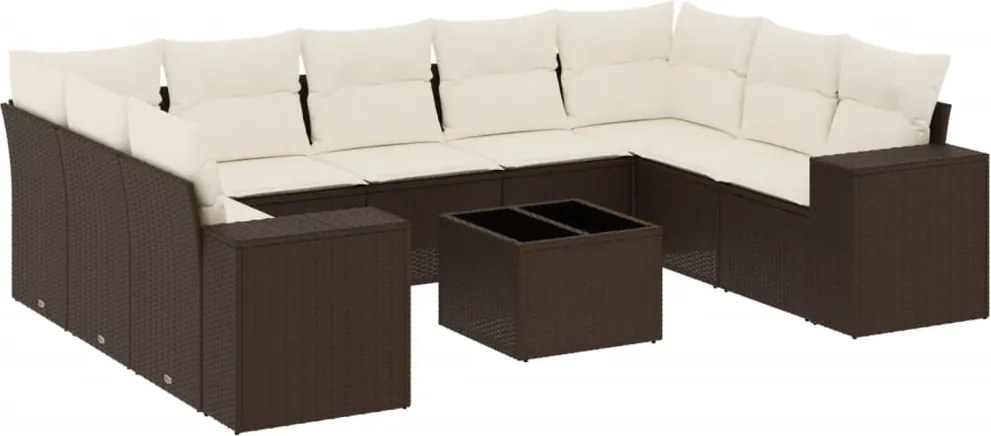 vidaXL 10 részes barna polyrattan kerti ülőgarnitúra párnákkal