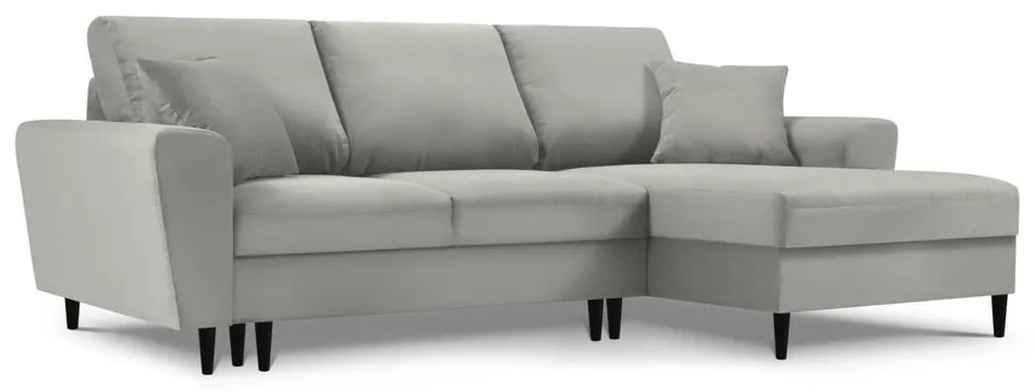 Világosszürke kordbársony kinyitható tárolóhelyes sarokkanapé (jobb oldali-heverő résszel) Kyoto – Cosmopolitan Design