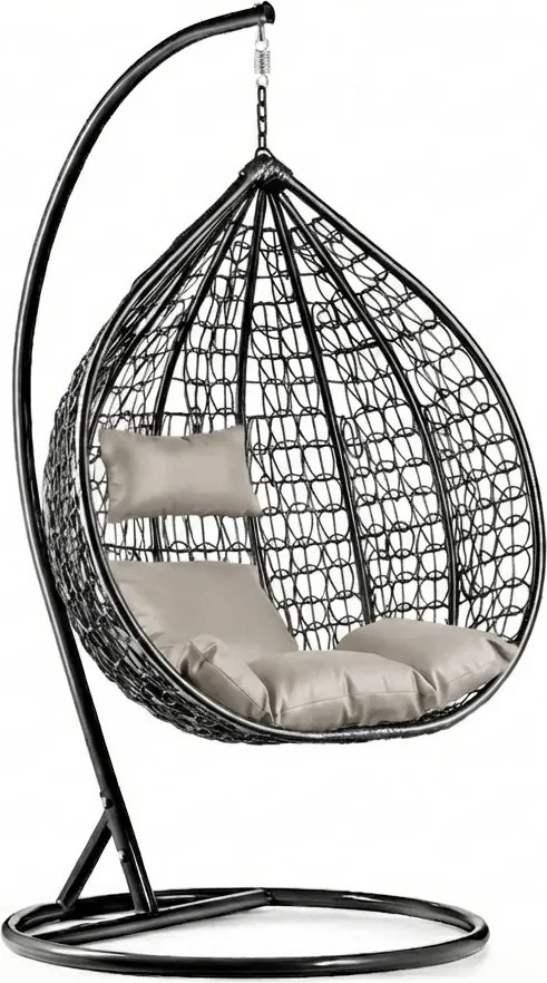 Fekete függőszék KOKON állvánnyal, világos párna