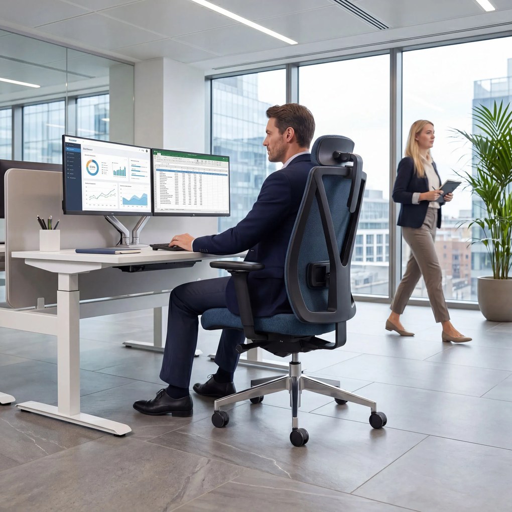 Ergonómikus, forgó irodai szék, sötétkék: VECTOR
