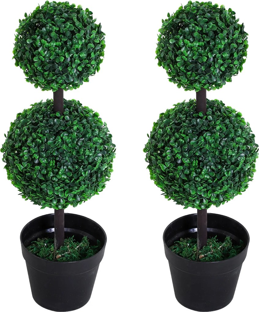 Outsunny Műnövények 2 db Nagy 67 cm Műnövény 2 Golllal, Műanyag Műfa Cserépben | Aosom