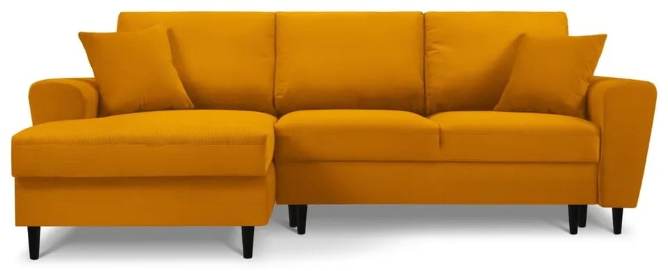 Mustársárga kordbársony kinyitható tárolóhelyes sarokkanapé (bal oldali-heverő résszel) Kyoto – Cosmopolitan Design