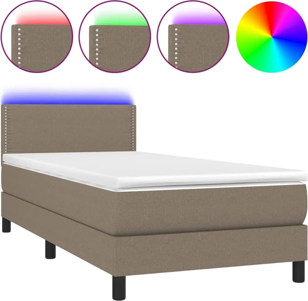 vidaXL tópszínű szövet rugós és LED-es ágy matraccal 90x200 cm