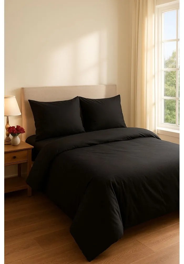 Fekete négyrészes kétszemélyes hosszabbított ágyneműhuzat lepedővel 200x220 cm Classic – Mila Home