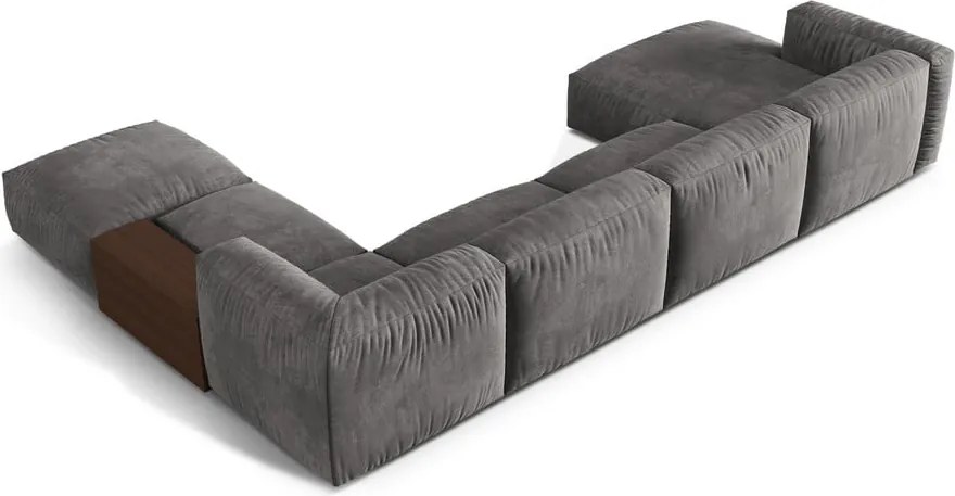 Szürke bársony moduláris sarokkanapé (jobb oldali-U alakú) Martina – Micadoni