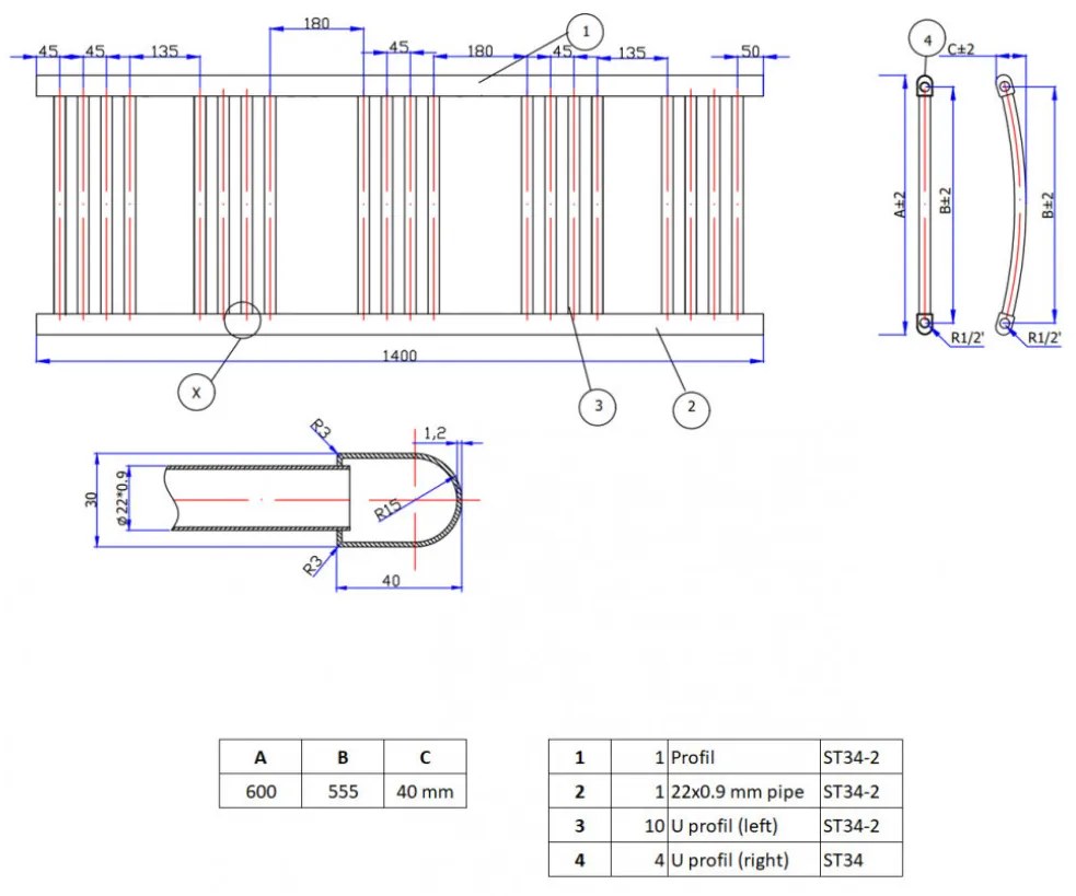 Törölközőszárító radiátor 60 x 140 cm - Nero Italia (szürke)