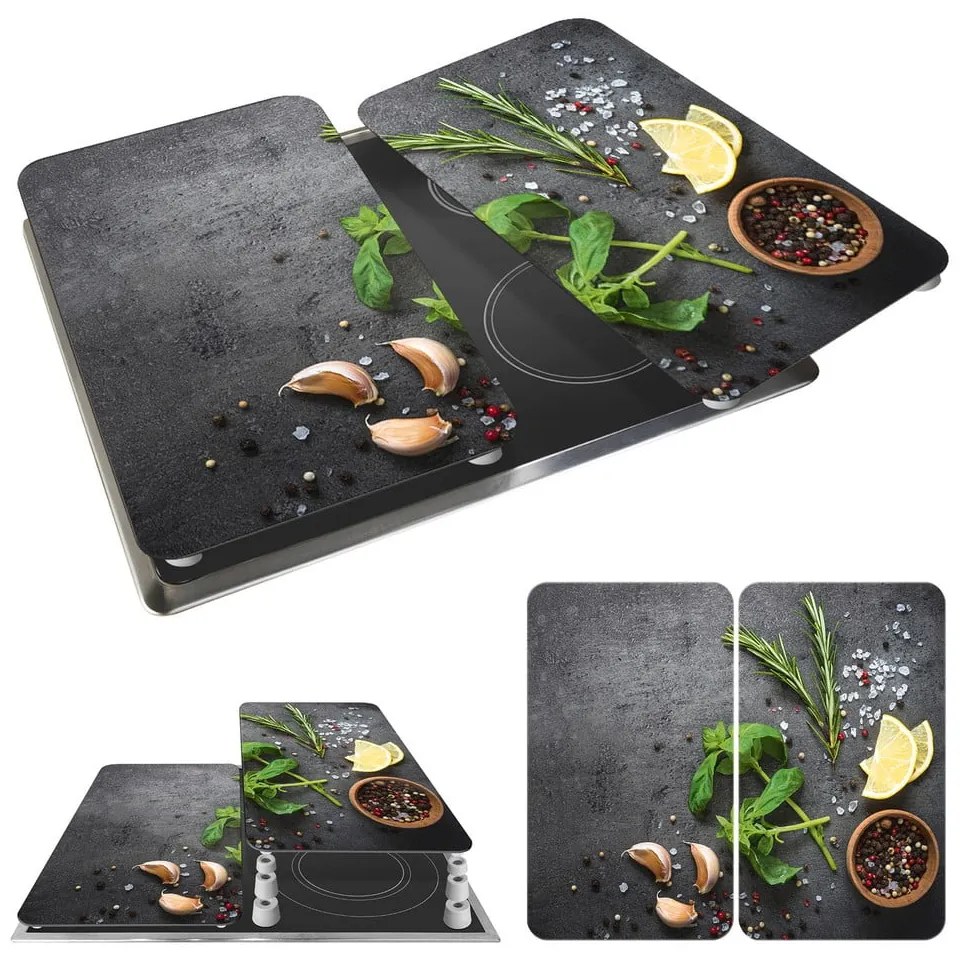 Szürke edzett üveg tűzhely fedőlap szett 2 db-os Universal Herbs – Wenko