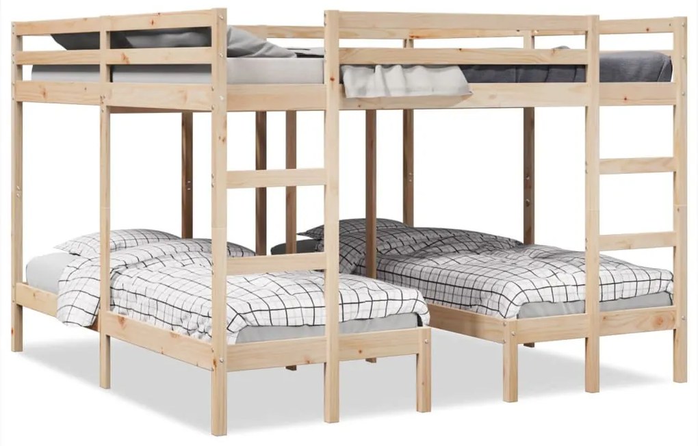 tömör fenyőfa tripla emeletes ágykeret 200x200/80x200 cm