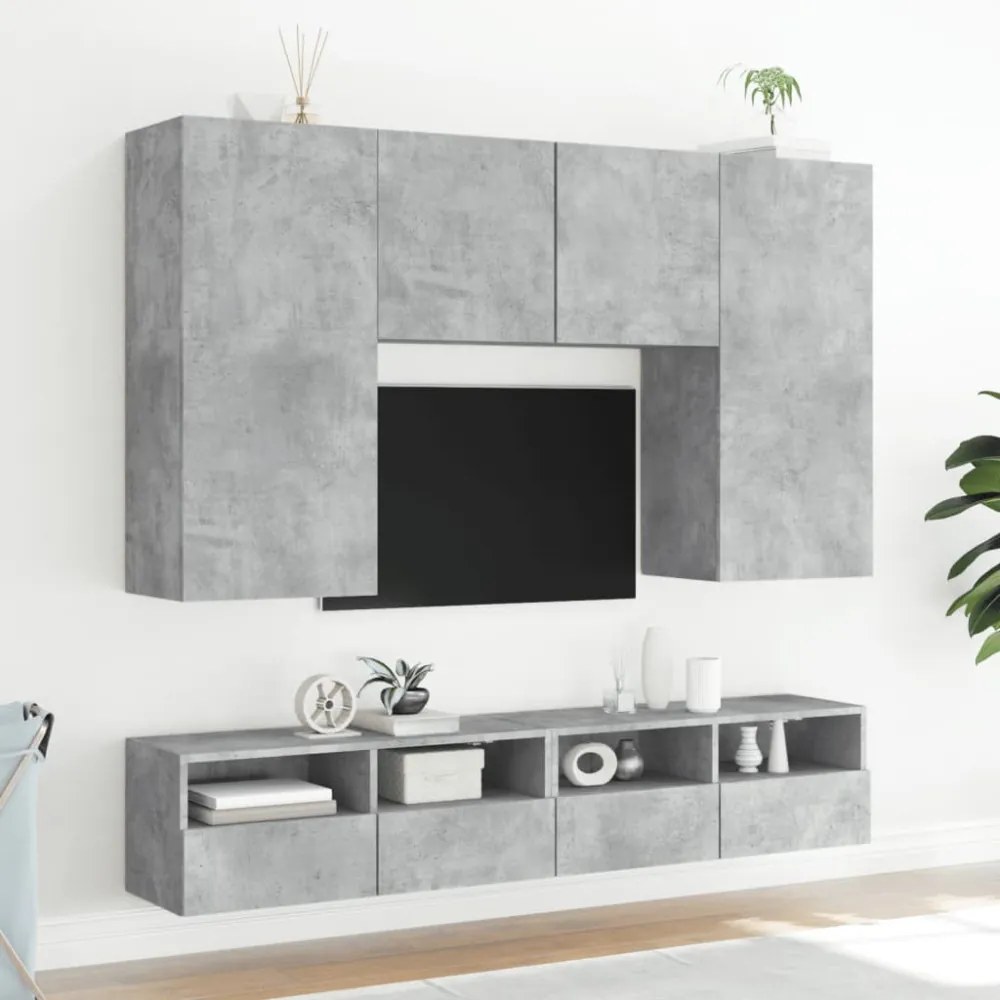 2 db betonszürke szerelt fa fali TV-szekrény 80 x 30 x 30 cm
