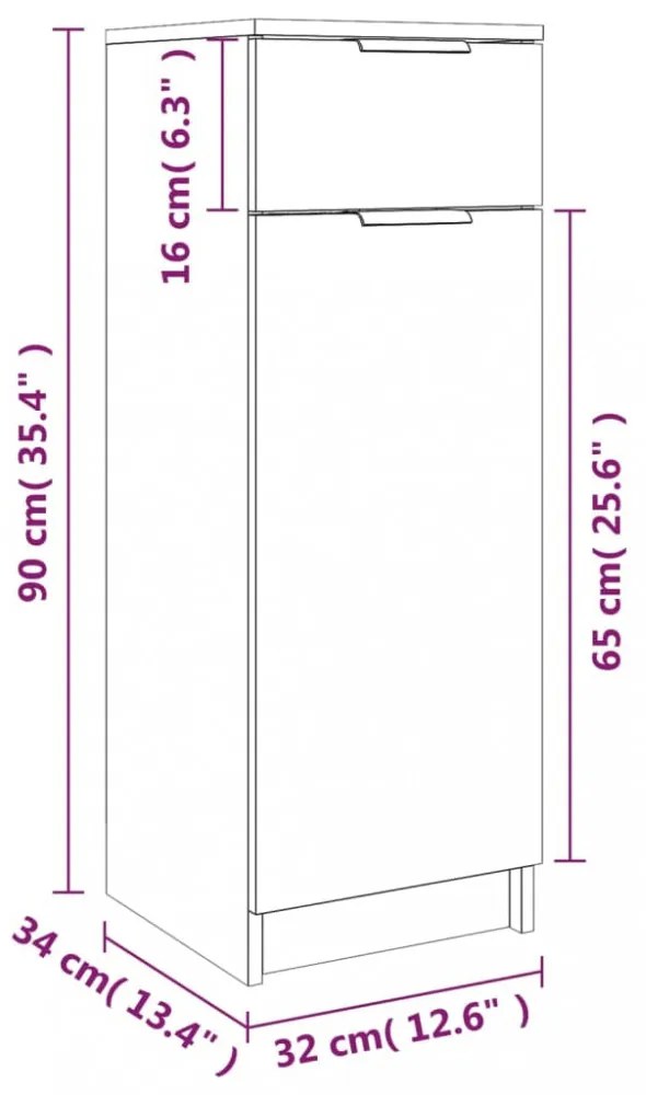 sonoma tölgy színű szerelt fa fürdőszobaszekrény 32x33,5x90 cm