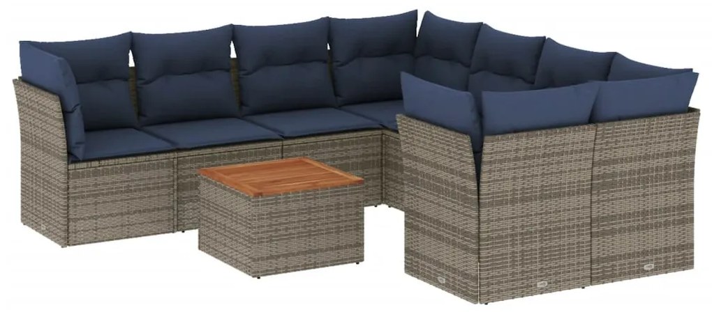 9 részes szürke polyrattan kerti ülőgarnitúra párnával