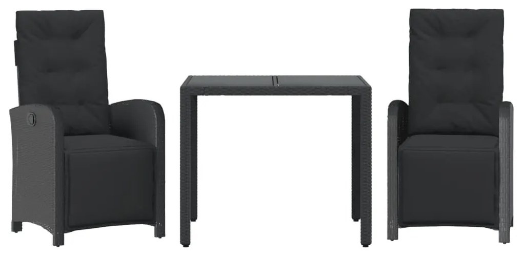 3 részes fekete polyrattan bisztrógarnitúra párnával