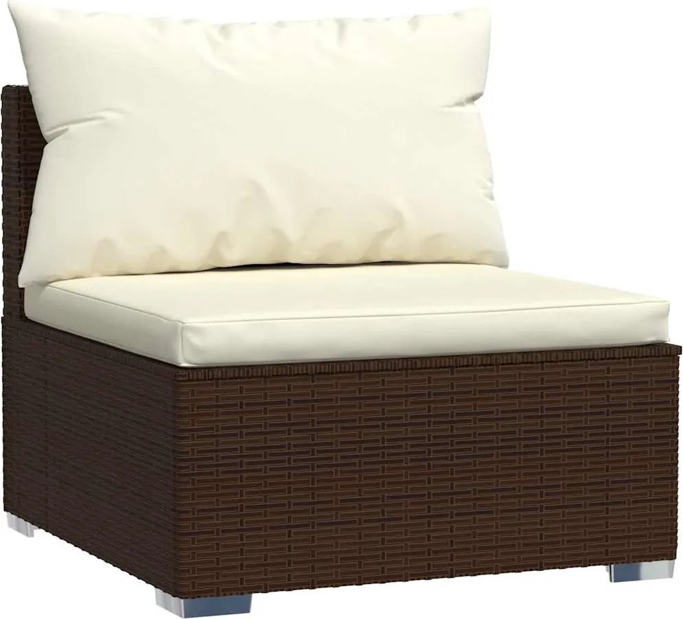 vidaXL barna polyrattan kerti középső kanapé párnákkal