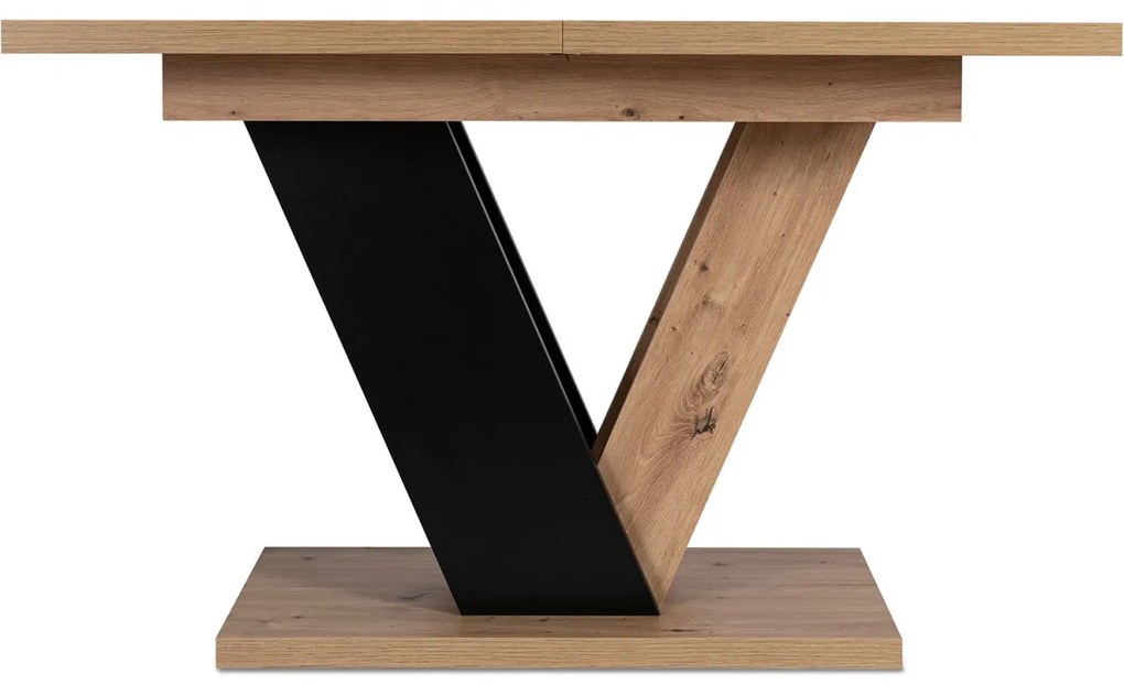 Étkezőgarnitúra: bővíthető asztal 120–160 cm Artisan tölgy / fekete színkombinációban + 6 db szürke szék – CLARK / TEX