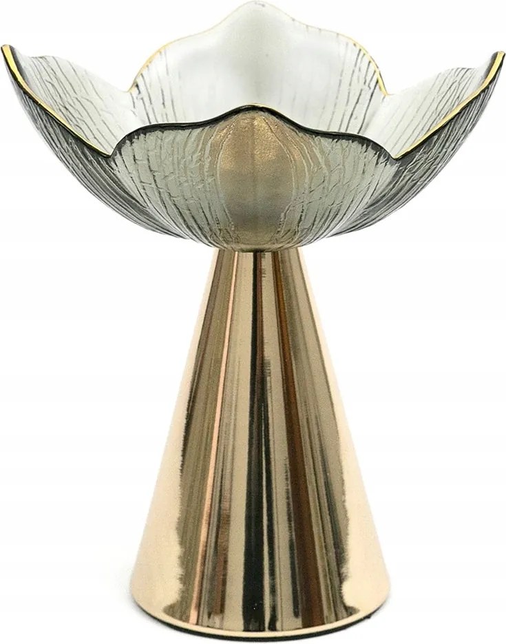 Gyertyatartó Fém Arany Szürke Virág 26cm Lábon Modern 25