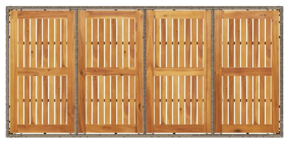 szürke polyrattan kerti asztal akácfa lappal 190 x 90 x 75 cm