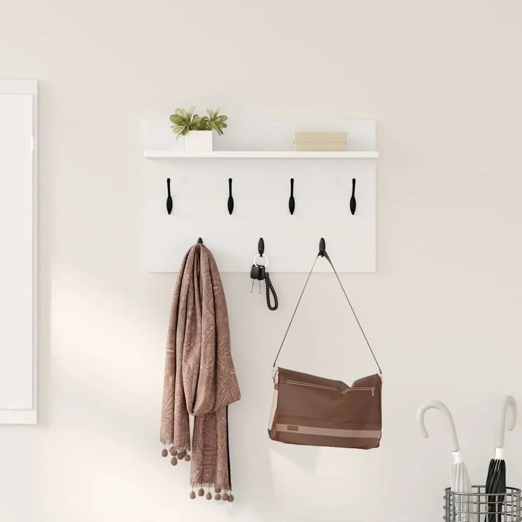 Fali Kabáthorog polcokkal Fehér 60 x 40 x 12 cm Faanyag