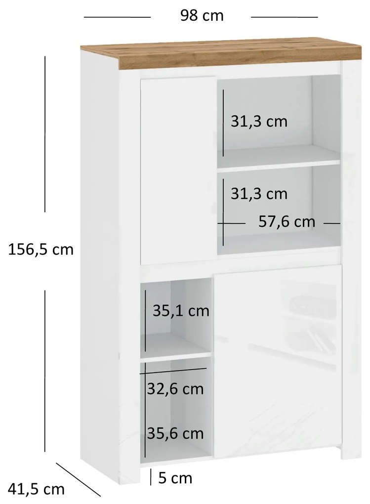 Regál Vina (fényes fehér + wotan tölgy). Akció -17%. 1053366
