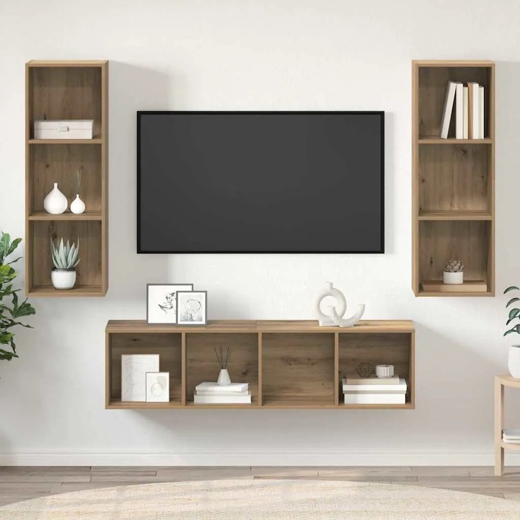 TV Szekrény Szett 3 pcs kézműves tölgy 37 x 37 x 142.5 cm