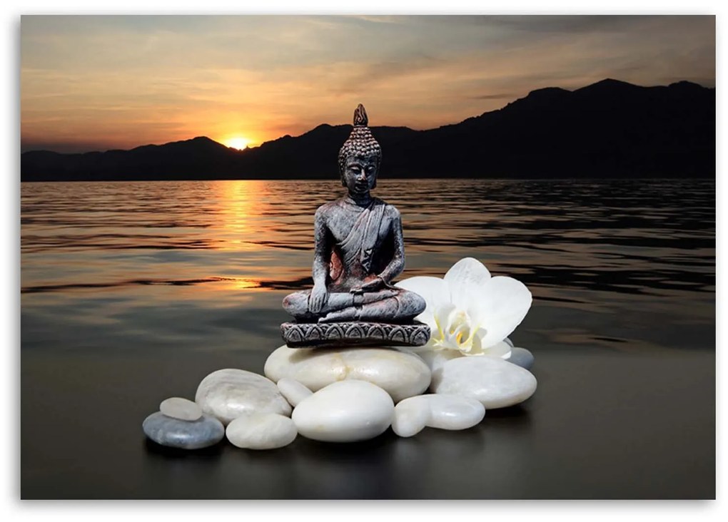 Gario Vászonkép Buddha naplementés háttérrel Méret: 100 x 70 cm