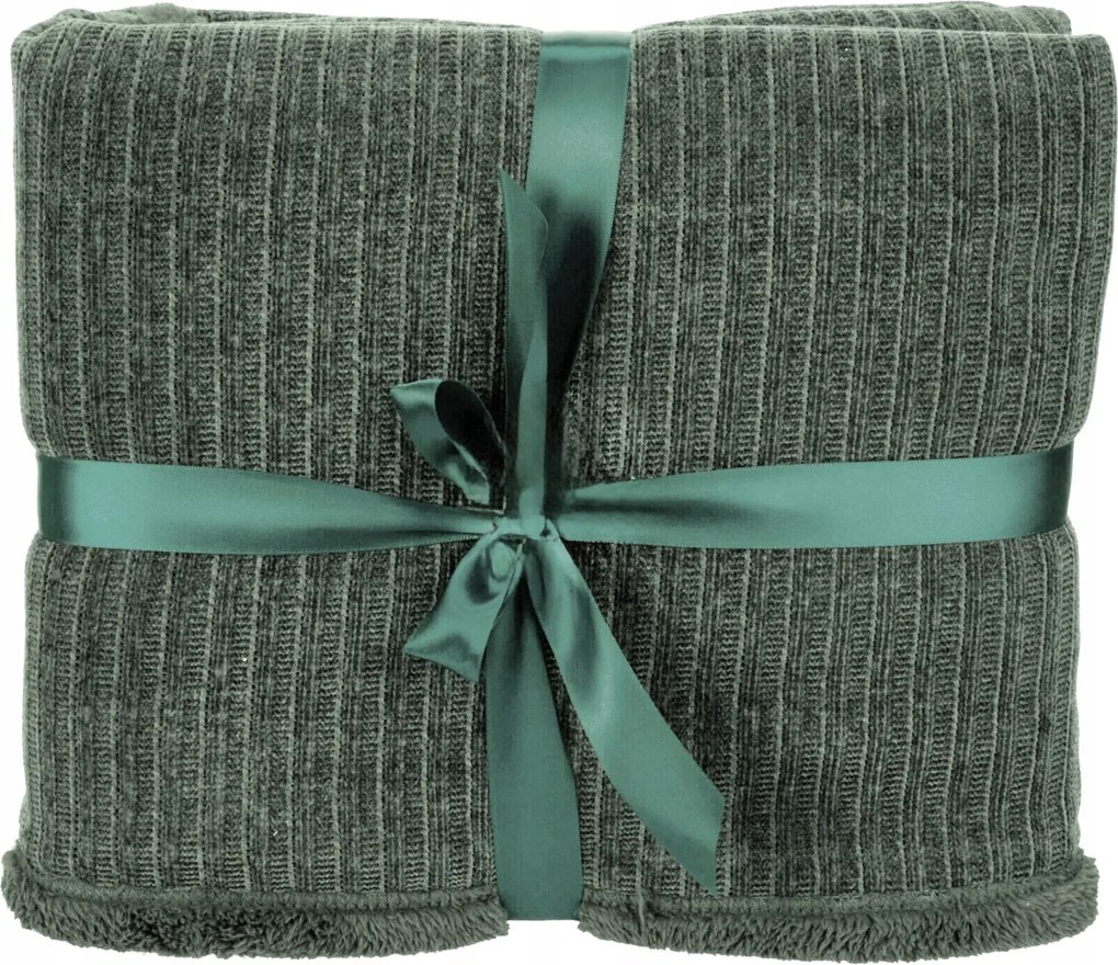 Kötött takaró kockás minta 150x120cm, tompa zöld