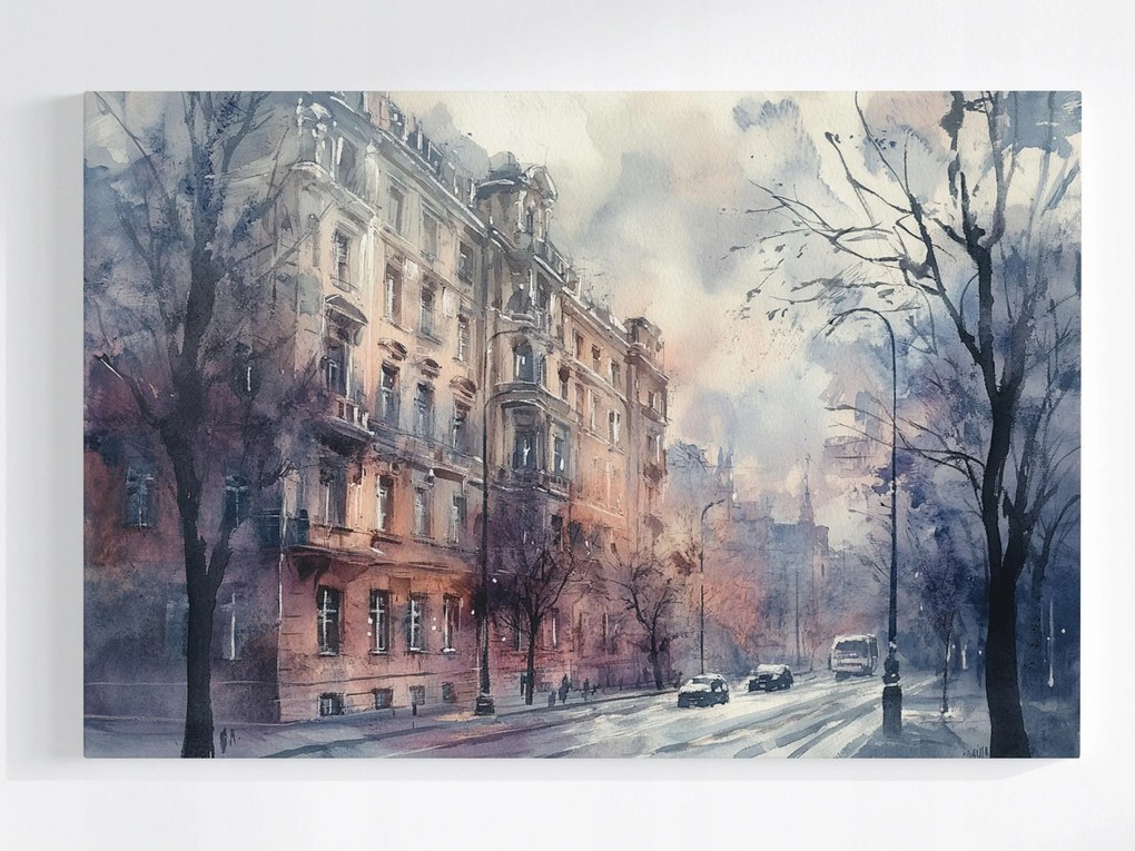 Vászonkép Canvas Akvarell Város Utca Bérházak Fák 120x80
