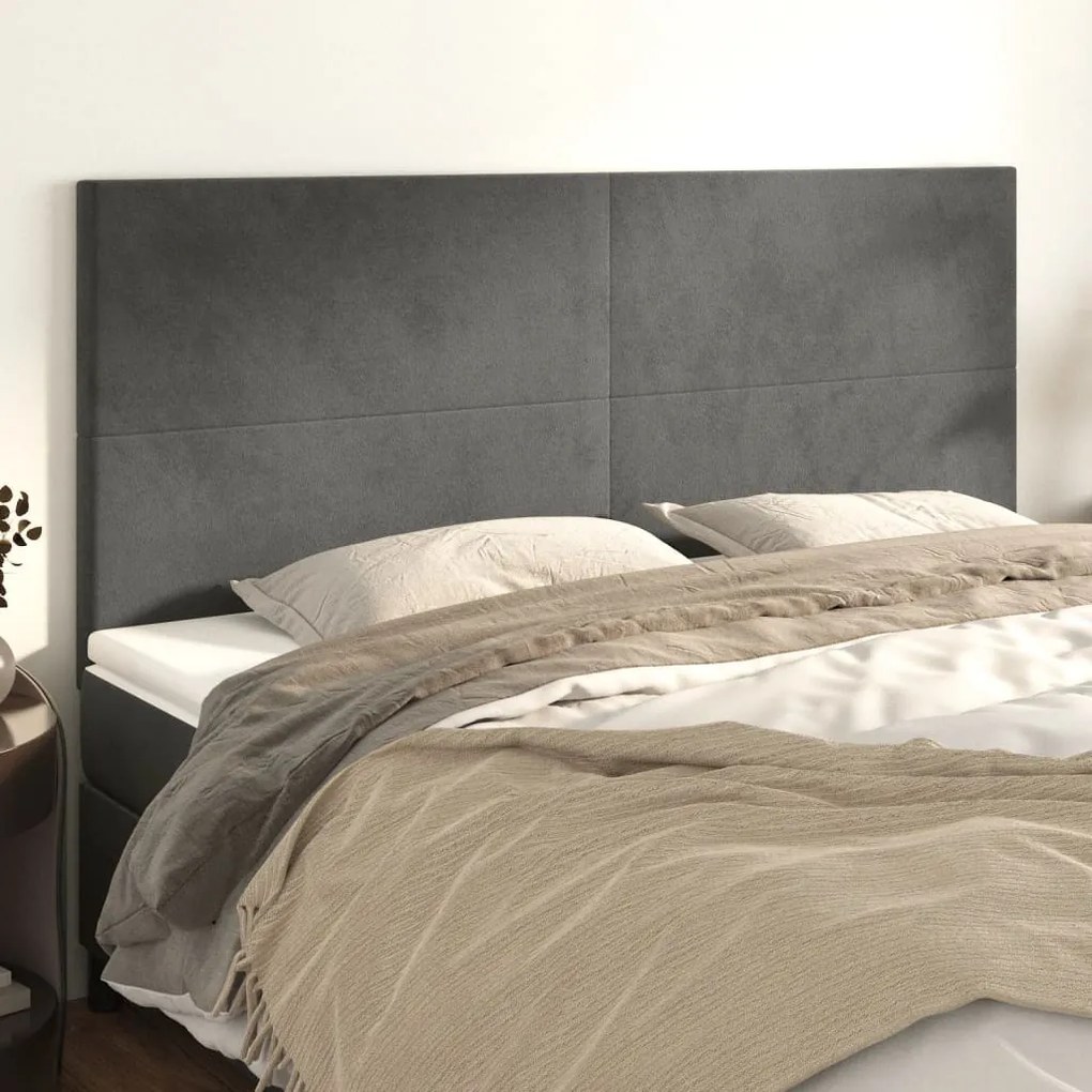 sötétszürke bársony fejtámla 180x5x118/128 cm