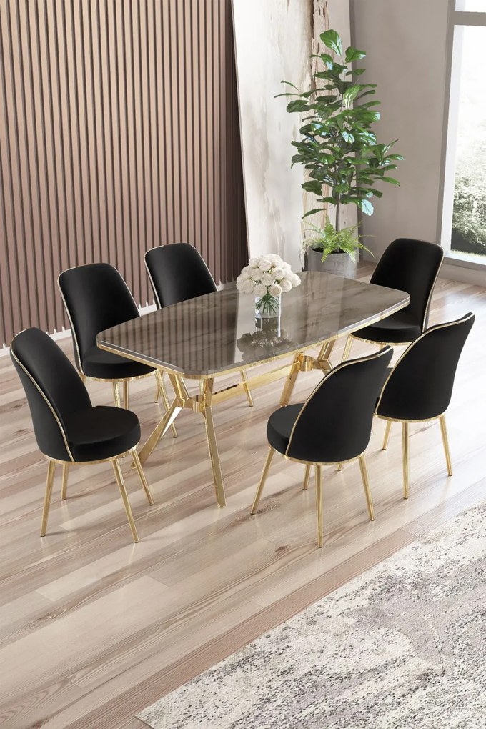 Lena étkezőgarnitúra, antracit-arany, 160 cm – TR240CHR2894