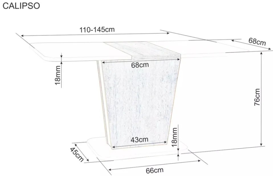 Calipso IN kihúzható asztal fehér 110-145cm