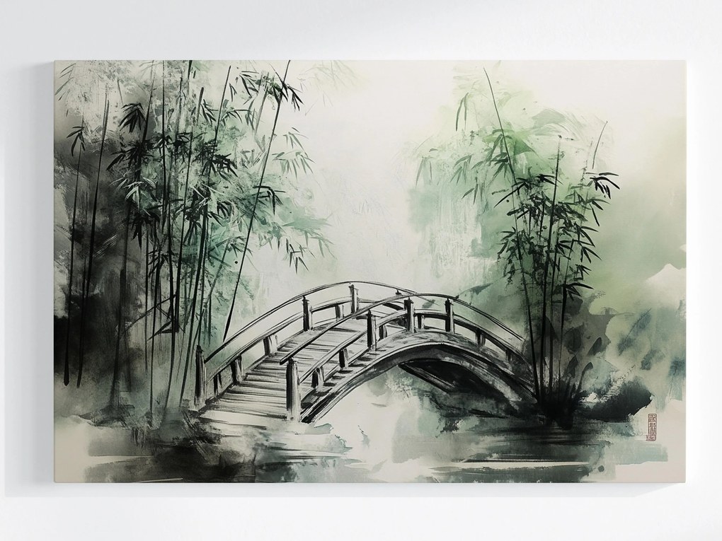Vászonkép Canvas Grafika Japán Ázsia Park Kert Bambusz Híd 60x40
