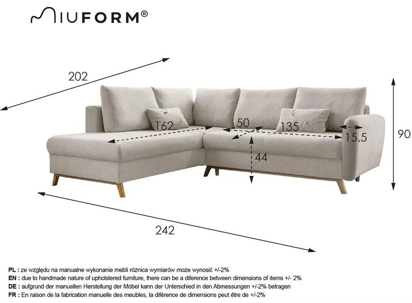 Scandic Lagom L türkiz kinyitható kanapé, bal oldalas - Miuform