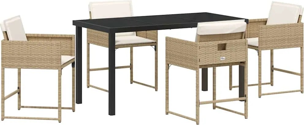 vidaXL Kert étkező szett párnával 5 pcs Bézs polirattan