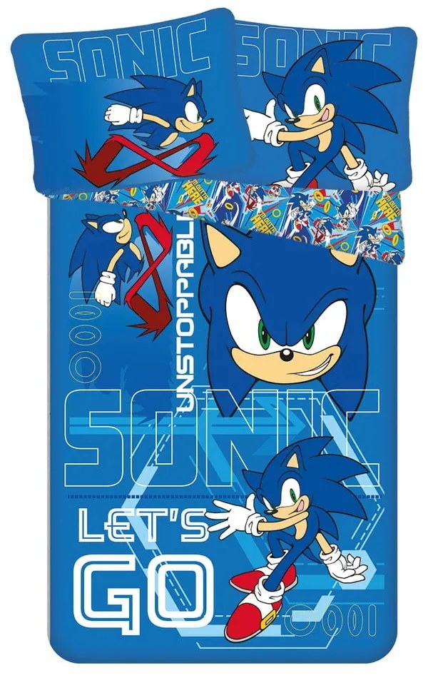 Kék egyszemélyes pamut gyerek ágyneműhuzat 140x200 cm Sonic "Let´s go" – Jerry Fabrics