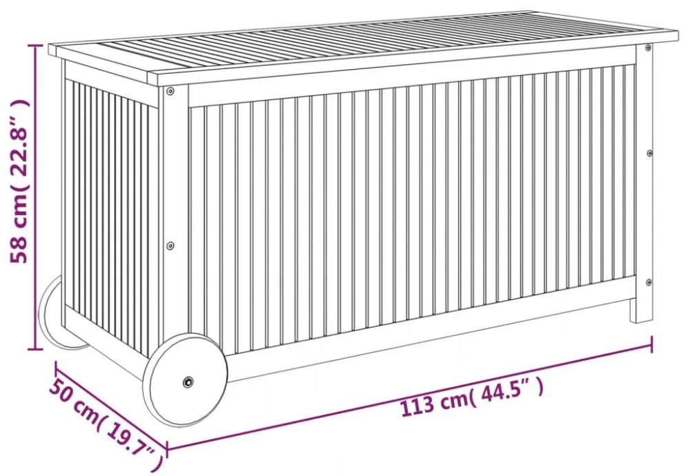 tömör akácfa kerti tárolóláda kerekekkel 113 x 50 x 58 cm