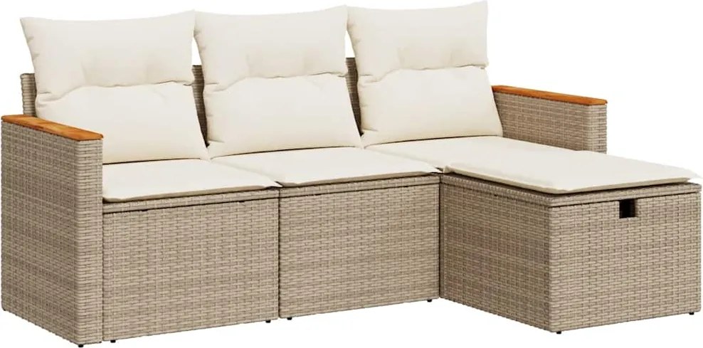 vidaXL 4 részes bézs polyrattan kerti ülőgarnitúra párnákkal