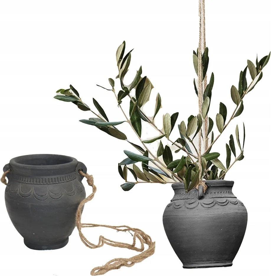 Függő Virágtartó virágtartó kancsó agyag fekete natúr felakasztható