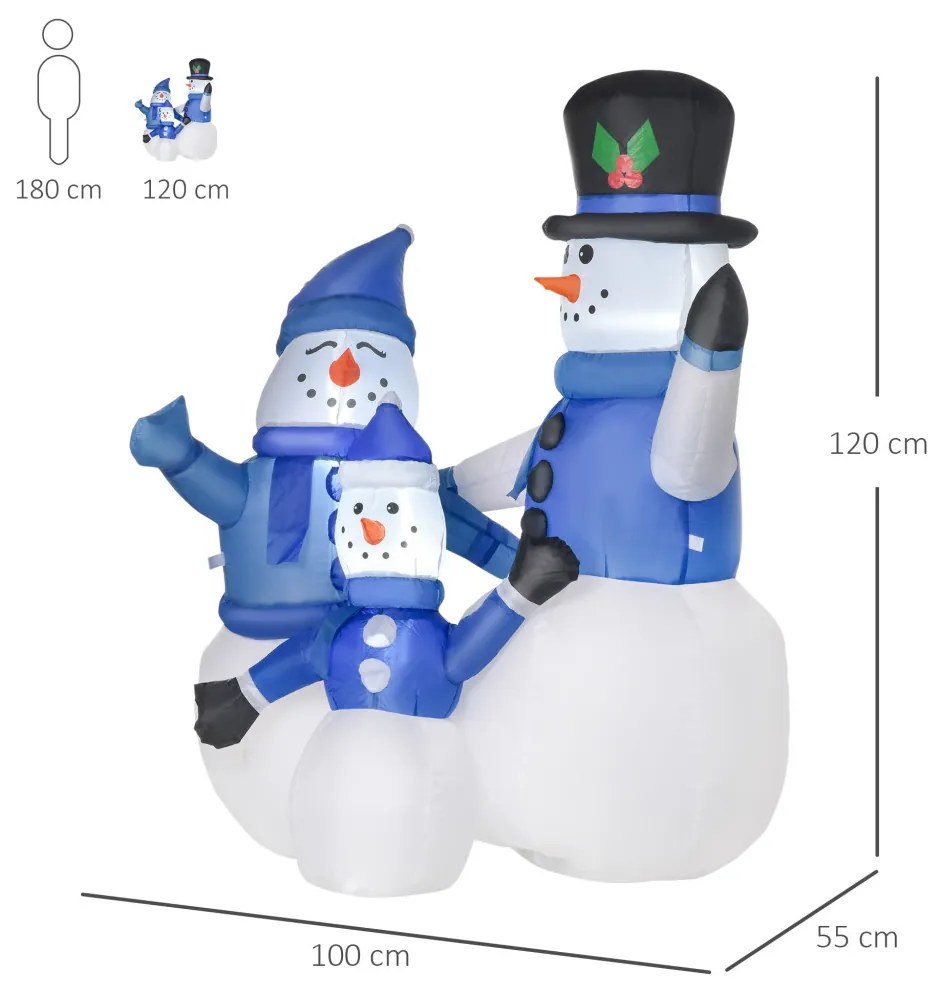 Önfelfújó hóember család LED világítással, felfújóval, 120cm magas