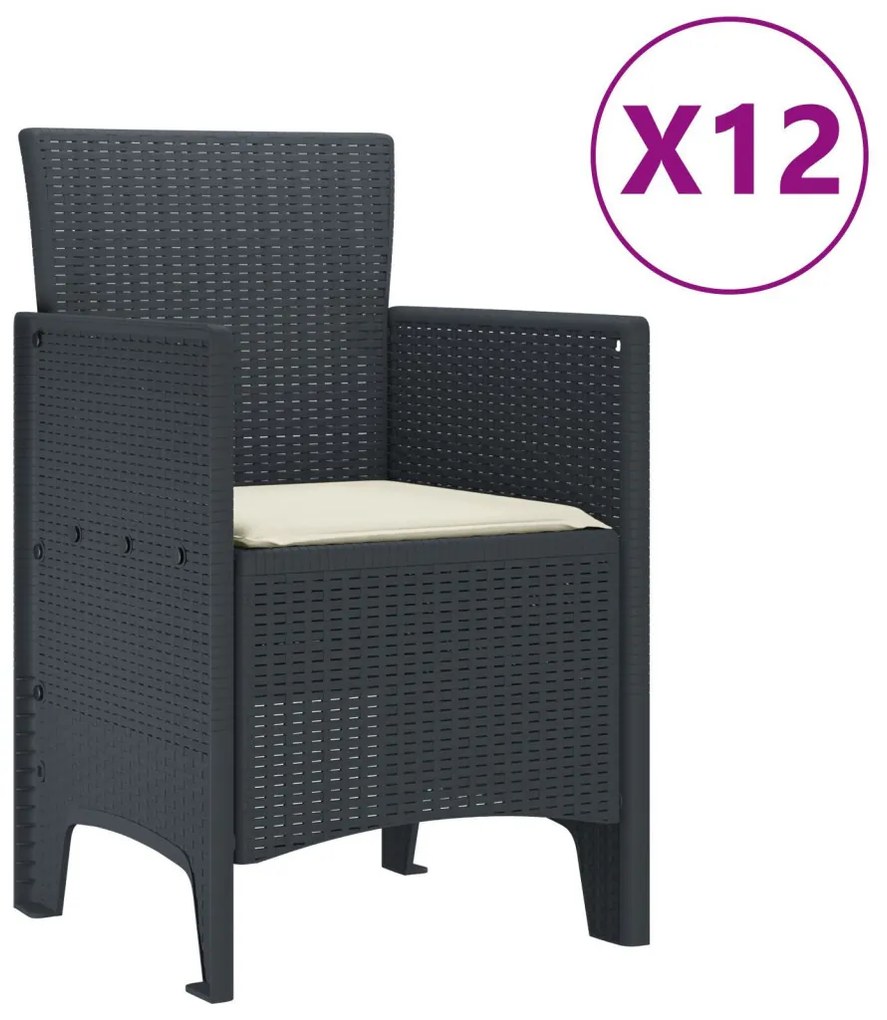 13 darabos kerti étkezőszett párnákkal antracit polirattan, kerti asztal antracit 150x100x73 cm polirattan, kerti székek párnákkal 4 db antracit polirattan