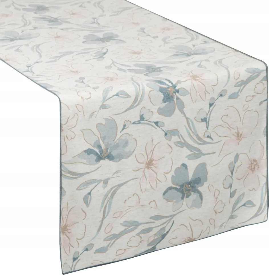 Dekoratív abrosz INES10 40x140 bézs világoskék virágmintás