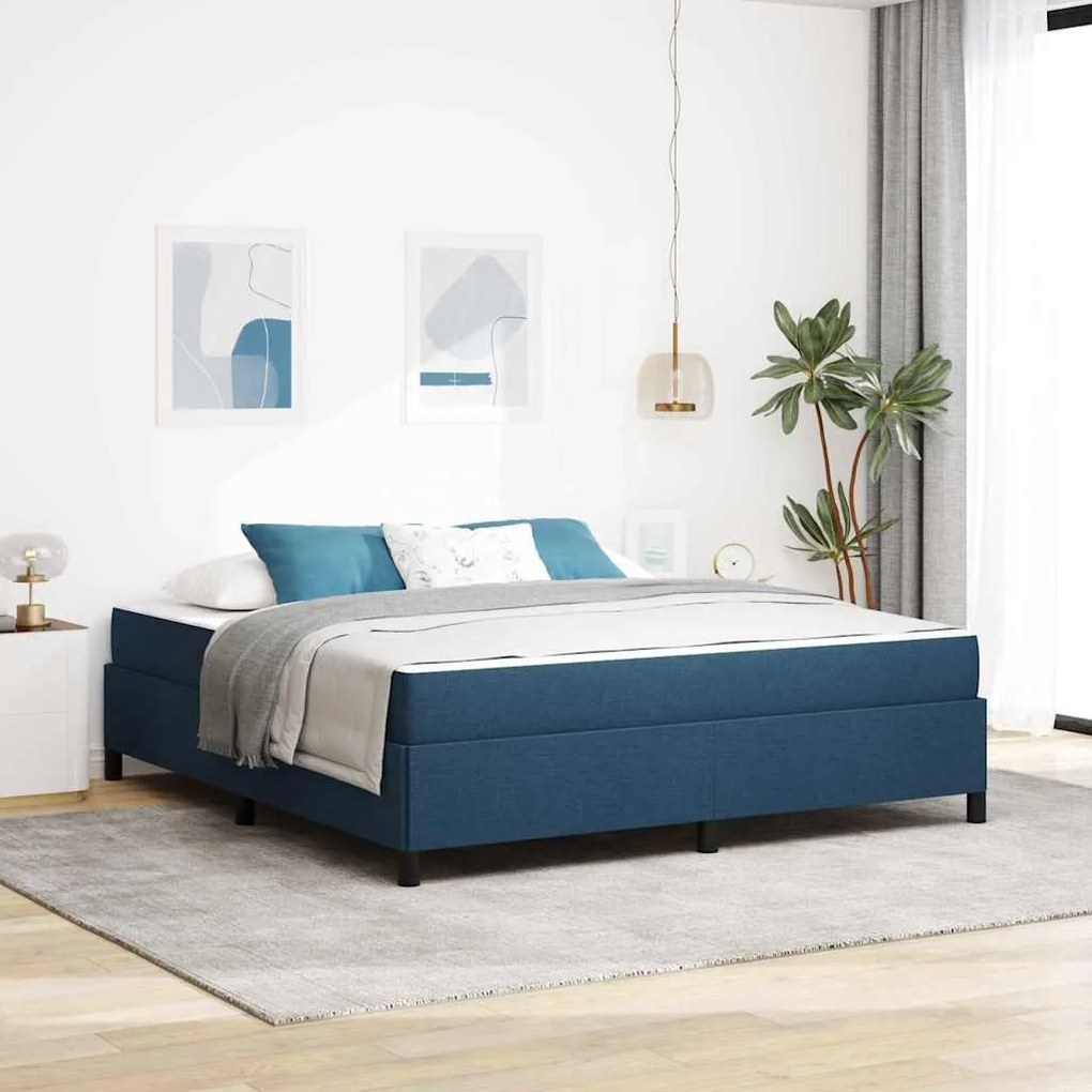 Boxrugós ágy Kék és Fekete 180 x 200 cm Textil és mérnöki fa