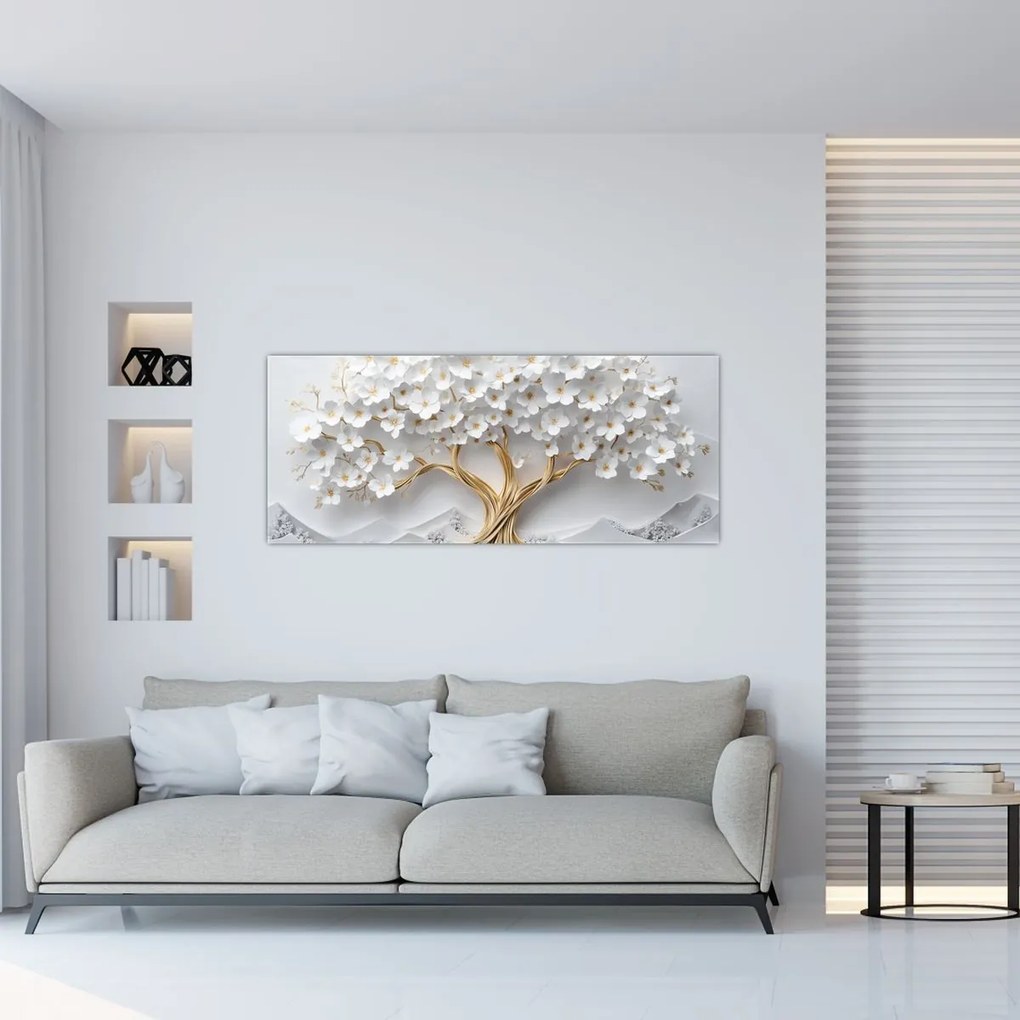 Kép – 3D elegáns életfa virágokkal (120x50 cm)
