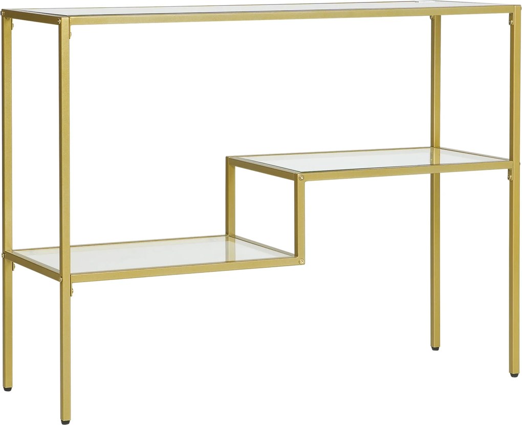 HOMCOM 3-polcos Előszobai Konzol Asztal Acélból és Edzett Üvegből, 100x32x76 cm, Arany | Aosom