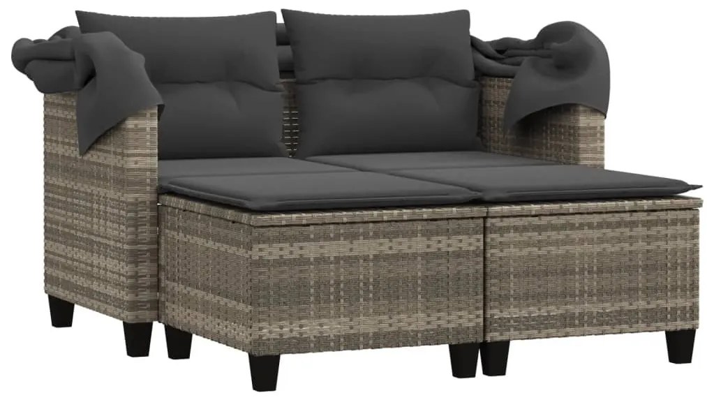 2 személyes szürke polyrattan kerti kanapé baldachinnal/székkel