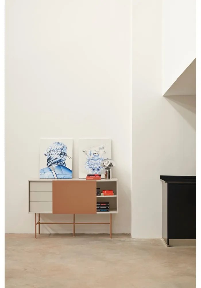 Téglavörös-bézs alacsony komód tolóajtóval 140x91 cm Nube – Teulat