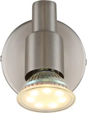 Globo 57385-1 Fali lámpa, LED reflektor, fém nikkel matt, fém krómozott, SzxM: 80x78mm, Mélység: 95mm, 1x GU10 LED 3W 230V izzóval, 250lm forrás, 250lm kimenet, 3000K