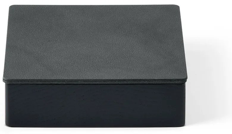 Fekete-antracitszürke fedeles-dekoratív fa-öko bőr tárolódoboz 11x11x3,5 cm Square Nupo – LIND DNA