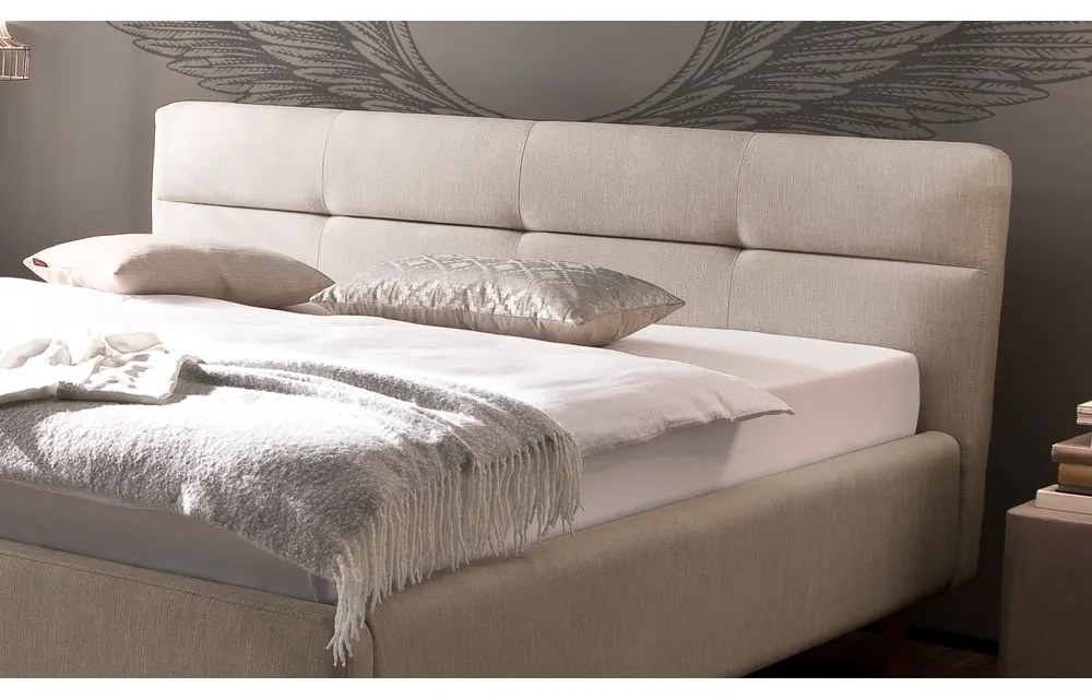 Bézs kárpitozott franciaágy tárolóhellyel ágyráccsal 180x200 cm Lotte – Meise Möbel