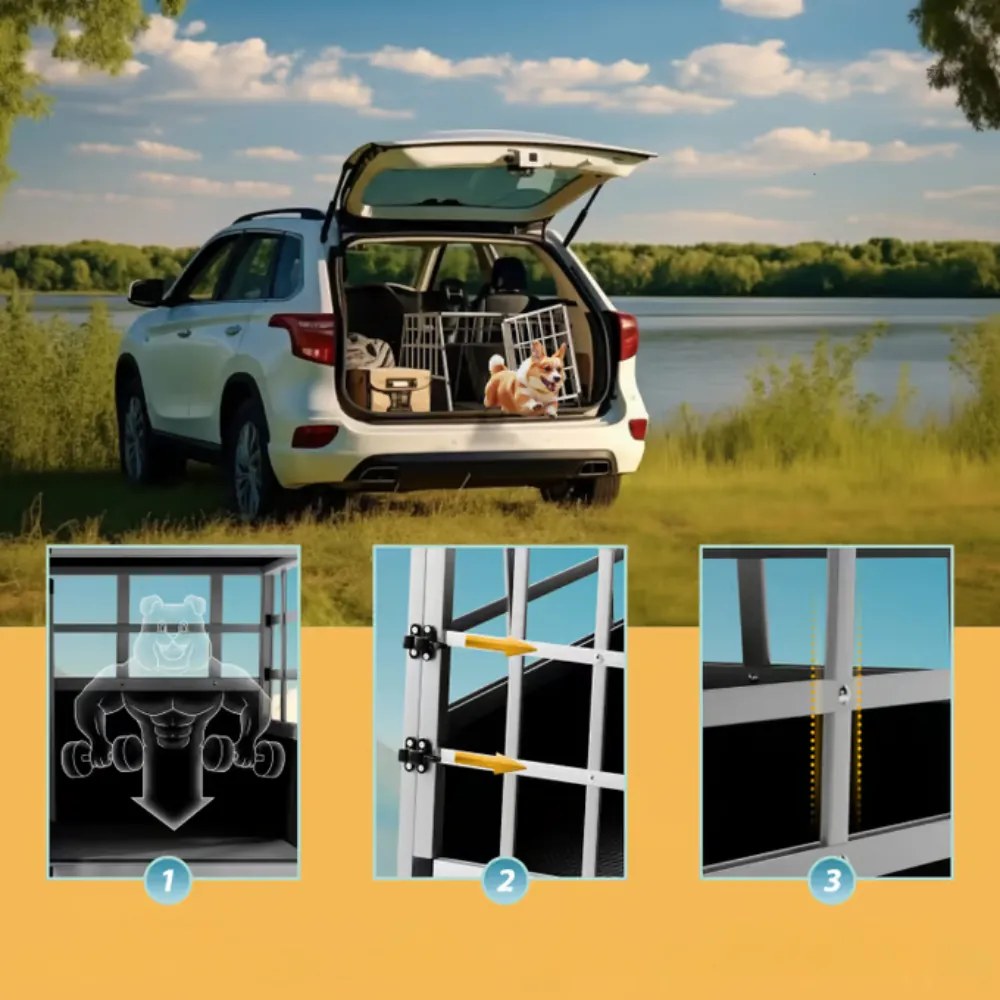 BRUNO kutyaszállító box, 89x70x51cm, ezüst/fekete Cadoca