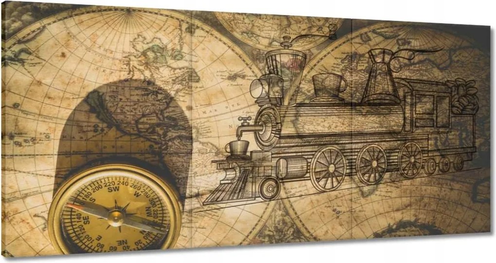 Festmények 180x90 Régi Vintage térkép