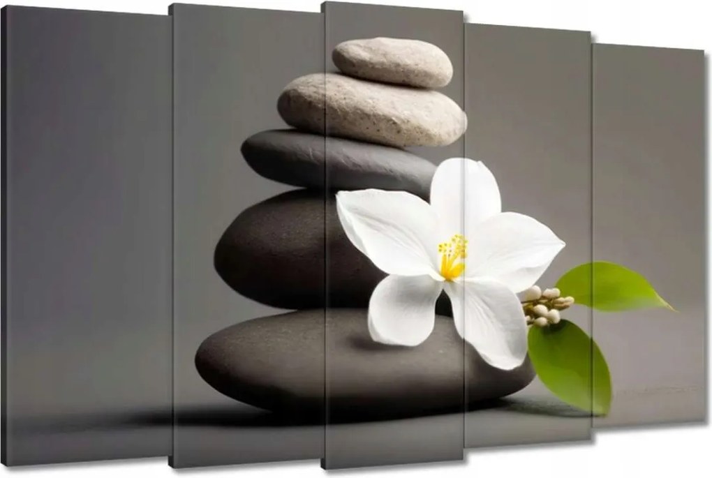 Vászonkép 150x95 Fehér virág és Spa kövek